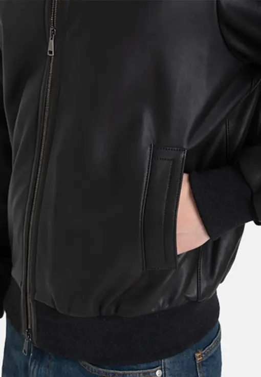 mens-sporty-black-faux-leather-bomber-jacket