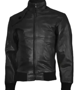 mens-stand-collar-black-bomber-faux-leather-jacket