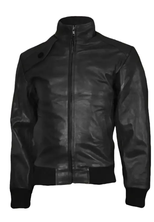 mens-stand-collar-black-bomber-faux-leather-jacket