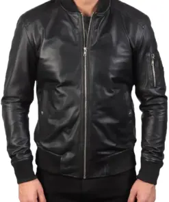 mens-stylish-black-faux-leather-bomber-jacket