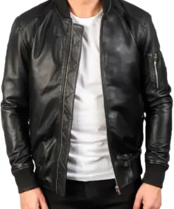 mens-stylish-black-faux-leather-bomber-jacket