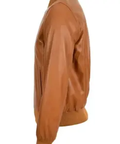 Men's Tan Faux Leather Bomber Jacket