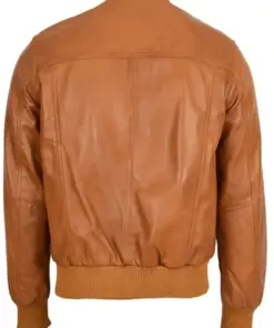 Men's Tan Faux Leather Bomber Jacket