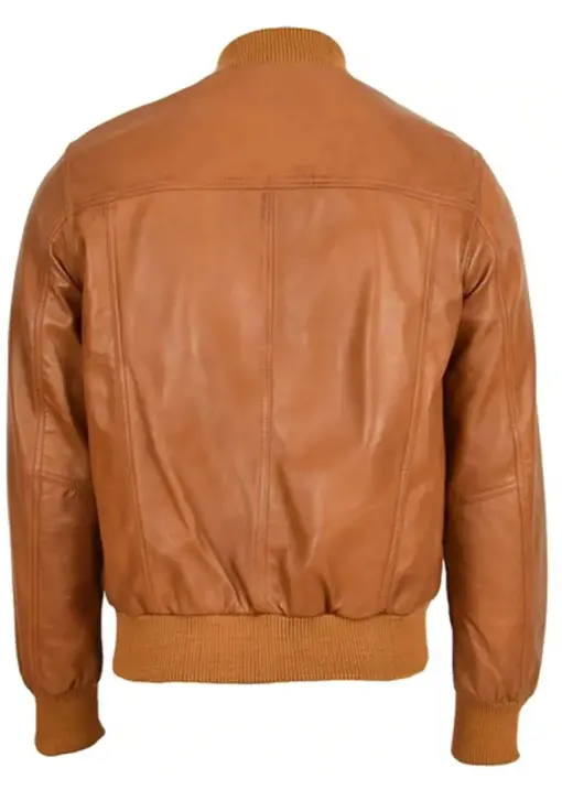 Men's Tan Faux Leather Bomber Jacket