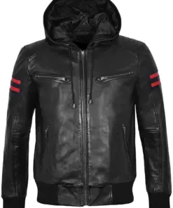 mens-vintage-black-hooded-faux-leather-bomber-jacket