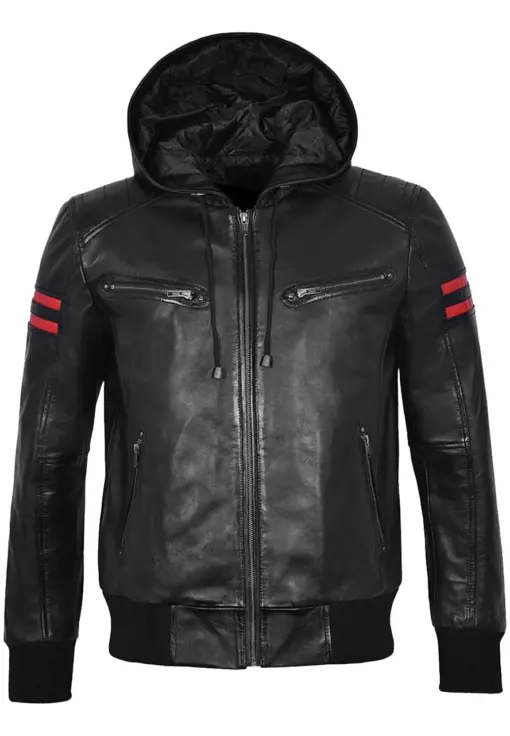 mens-vintage-black-hooded-faux-leather-bomber-jacket