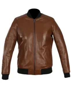 womens-brown-bomber-faux-leather-jacket