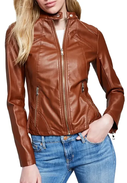 womens-slim-fit-brown-moto-faux-leather-jacket