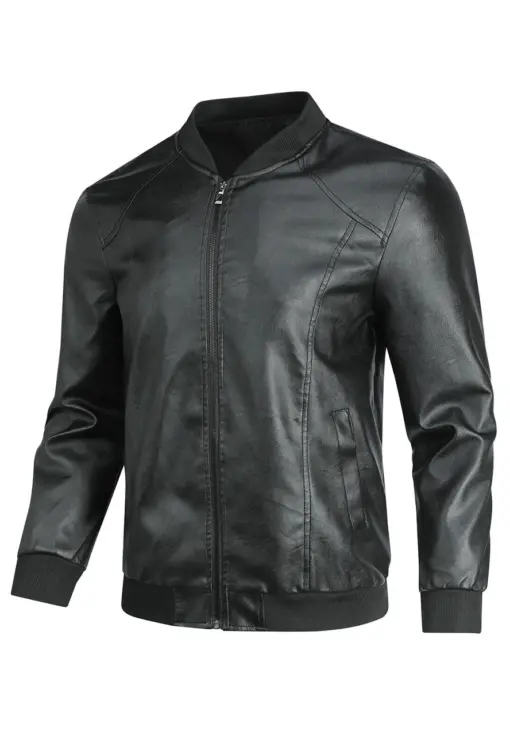 mens-casual-black-faux-leather-soft-bomber-jacket