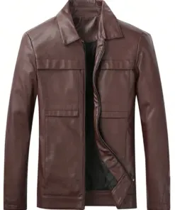 mens-turn-down-collar-brown-faux-leather-jacket