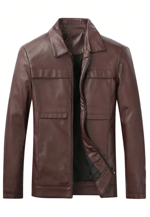 mens-turn-down-collar-brown-faux-leather-jacket