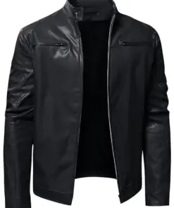 mens-black-long-sleeve-faux-leather-jacket