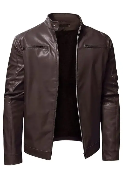 mens-brown-long-sleeve-faux-leather-jacket