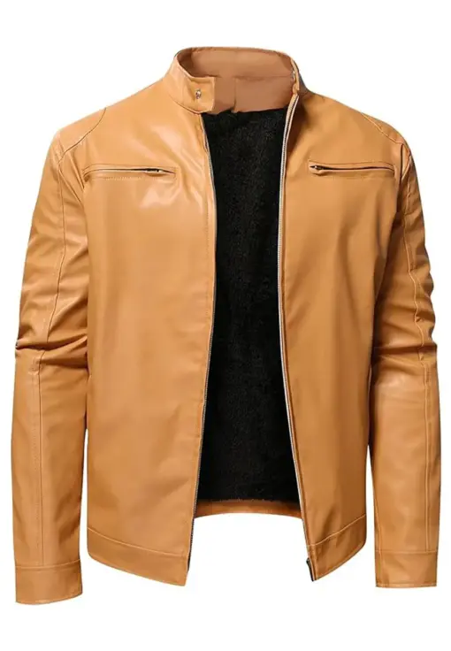 mens-camel-long-sleeve-faux-leather-jacket