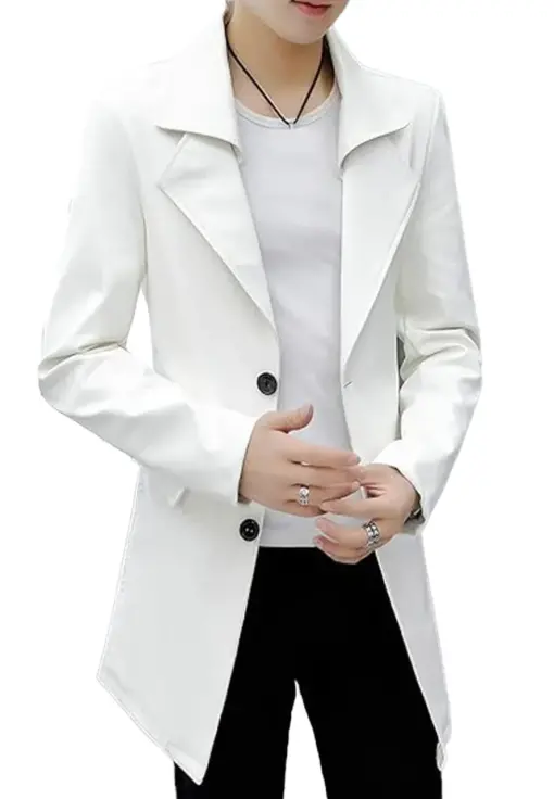 mens-classic-white-faux-leather-trench-coat