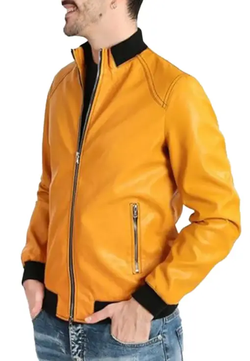 mens-classic-yellow-faux-leather-bomber-jacket