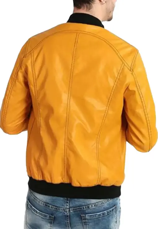 mens-classic-yellow-faux-leather-bomber-jacket