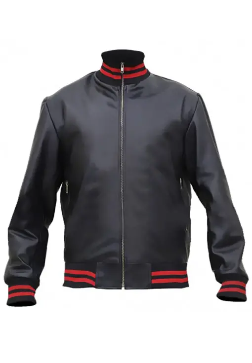 mens-designer-black-faux-leather-bomber-jacket