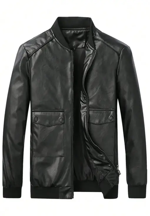 mens-flap-pocket-black-bomber-faux-leather-jacket