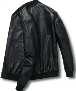 mens-flap-pocket-black-bomber-faux-leather-jacket