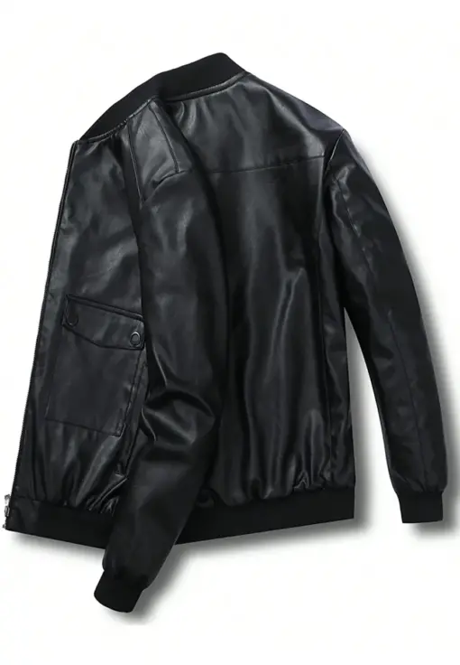 mens-flap-pocket-black-bomber-faux-leather-jacket