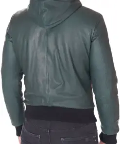 mens-green-faux-leather-biker-hooded-jacket