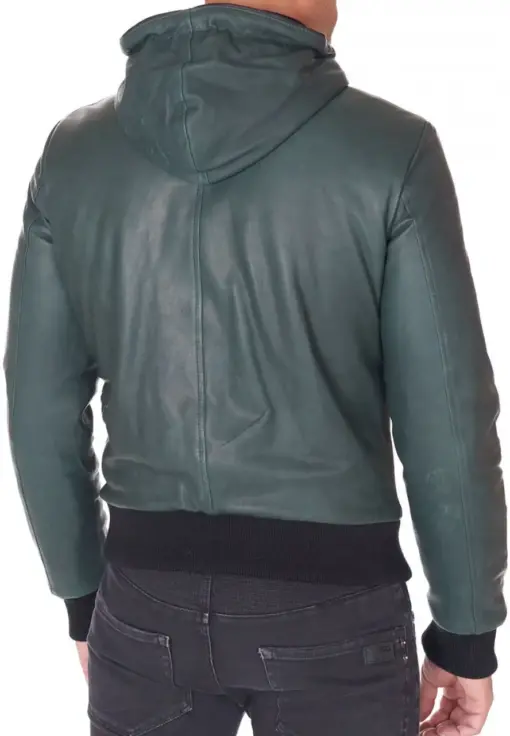 mens-green-faux-leather-biker-hooded-jacket