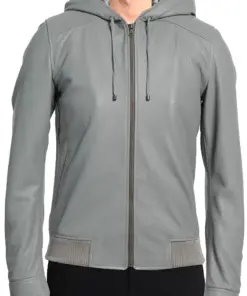 mens-grey-faux-leather-hooded-bomber-jacket