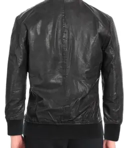 mens-knitted-collar-black-faux-leather-bomber-jacket