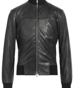 mens-knitted-collar-black-faux-leather-bomber-jacket