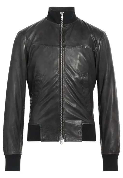 mens-knitted-collar-black-faux-leather-bomber-jacket