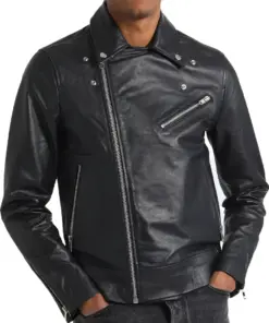 mens-lapel-collar-black-biker-faux-leather-jacket