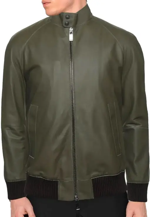 mens-military-green-bomber-faux-leather-jacket