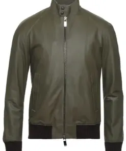 mens-military-green-bomber-faux-leather-jacket