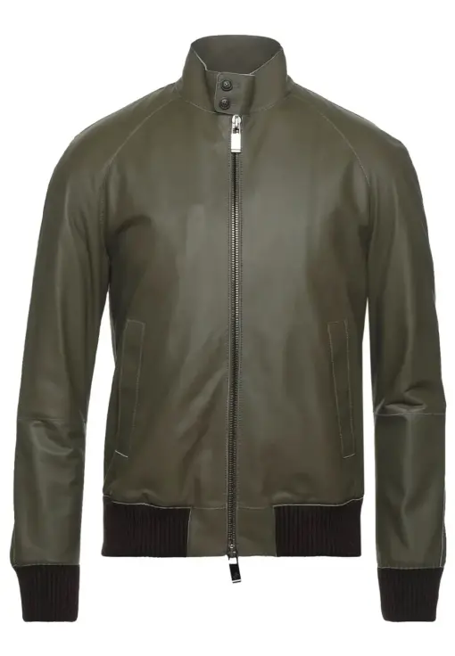 mens-military-green-bomber-faux-leather-jacket