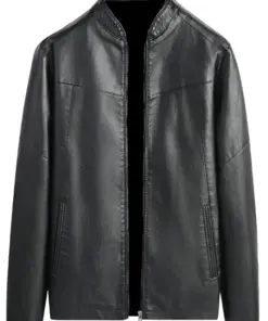 mens-plain-black-faux-leather-jacket