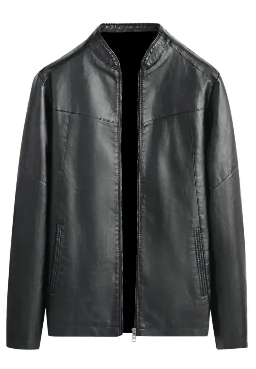 mens-plain-black-faux-leather-jacket