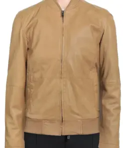 mens-round-collar-beige-faux-leather-bomber-jacket