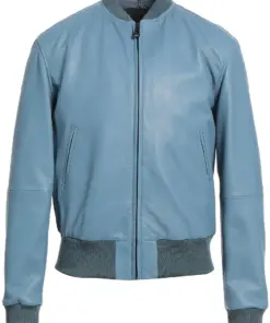 mens-round-collar-blue-bomber-faux-leather-jacket