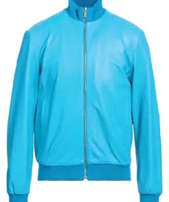 mens-turquoise-faux-leather-bomber-jacket