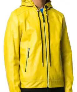 mens-yellow-hooded-faux-leather-jacket