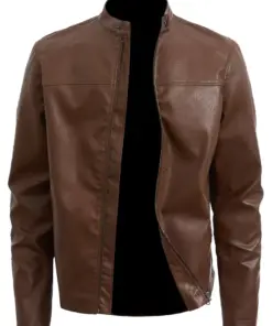 mens-zip-up-faux-leather-brown-jacket